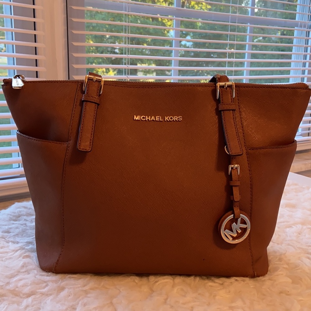 Michael Kors Brown Saffiano Leather Tote with Gold Hardware